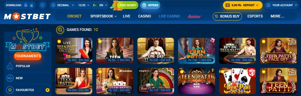 Mostbet search for Teen Patti with table limits in rupees